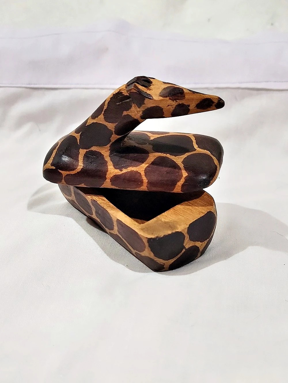 Hand Carved Giraffe Animal Print Wooden Trinket Box African Folk Art